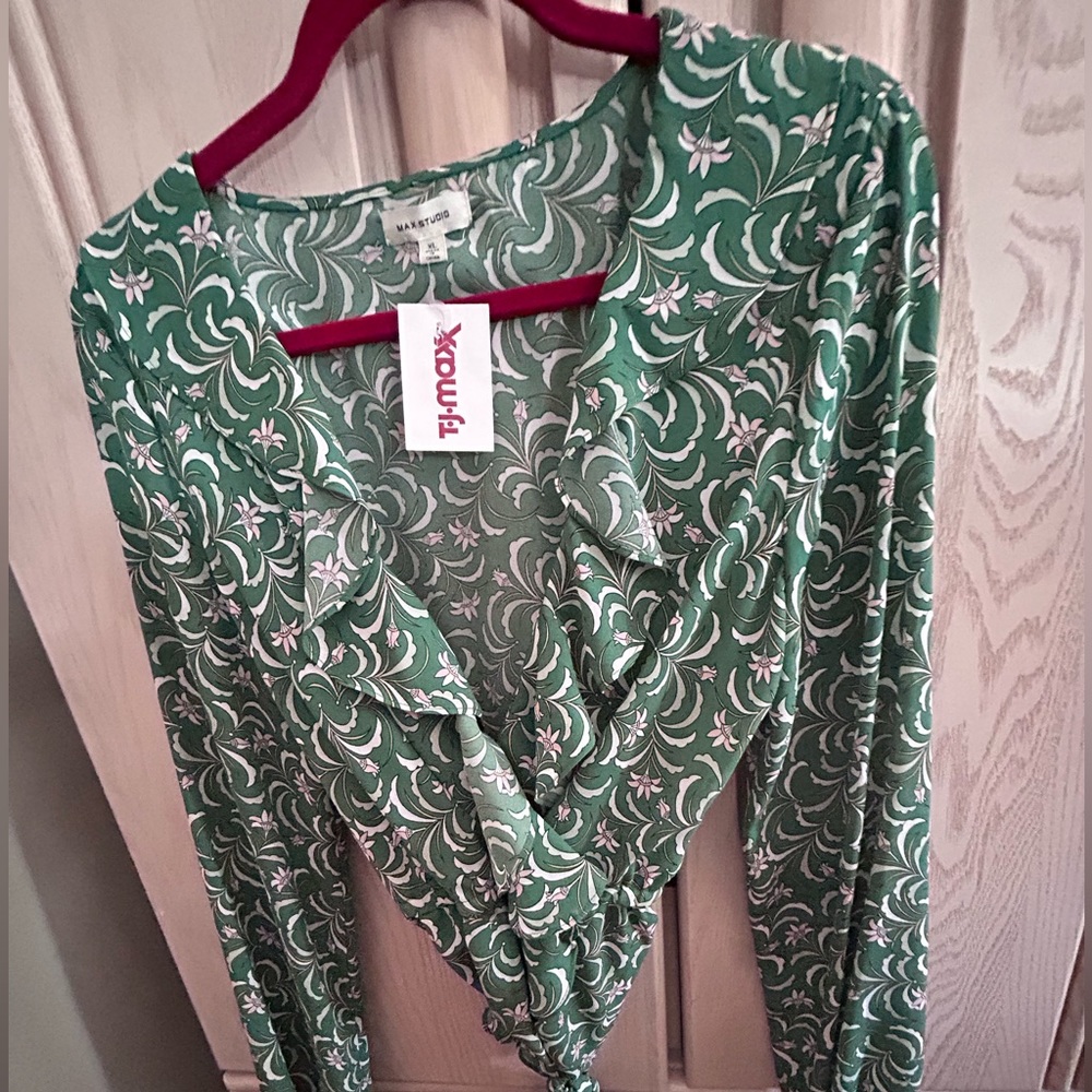 Pretty green faux wrap blouse